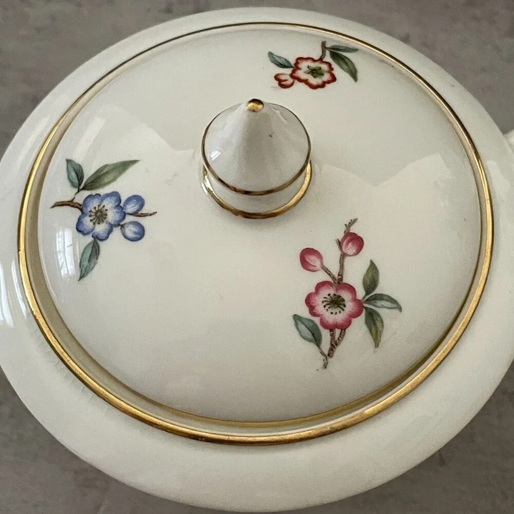 Vintage Royal Worcester Blossom Time Covered Sugar Creamer 3-PC Bone China MINT